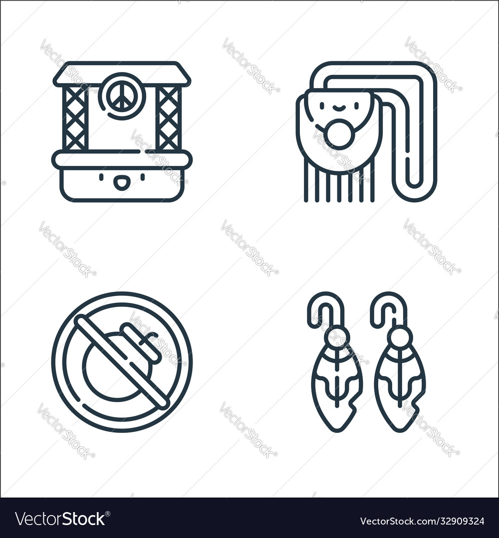 Hippies line icons linear set quality vector image Hippies line icons linear set quality