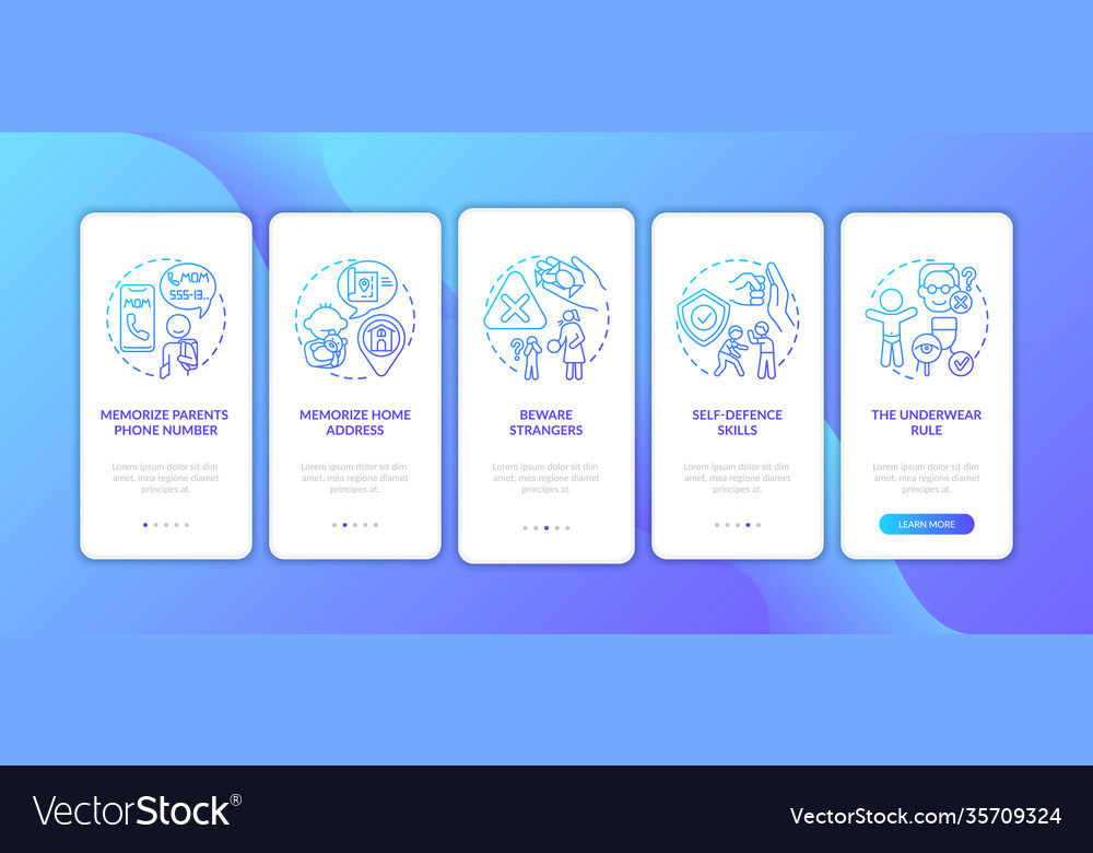 Kid safety dark blue onboarding mobile app page vector image Kid safety dark blue onboarding mobile app page
