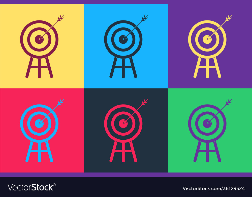 Pop art target with arrow icon isolated on color vector image Pop art target with arrow icon isolated on color
