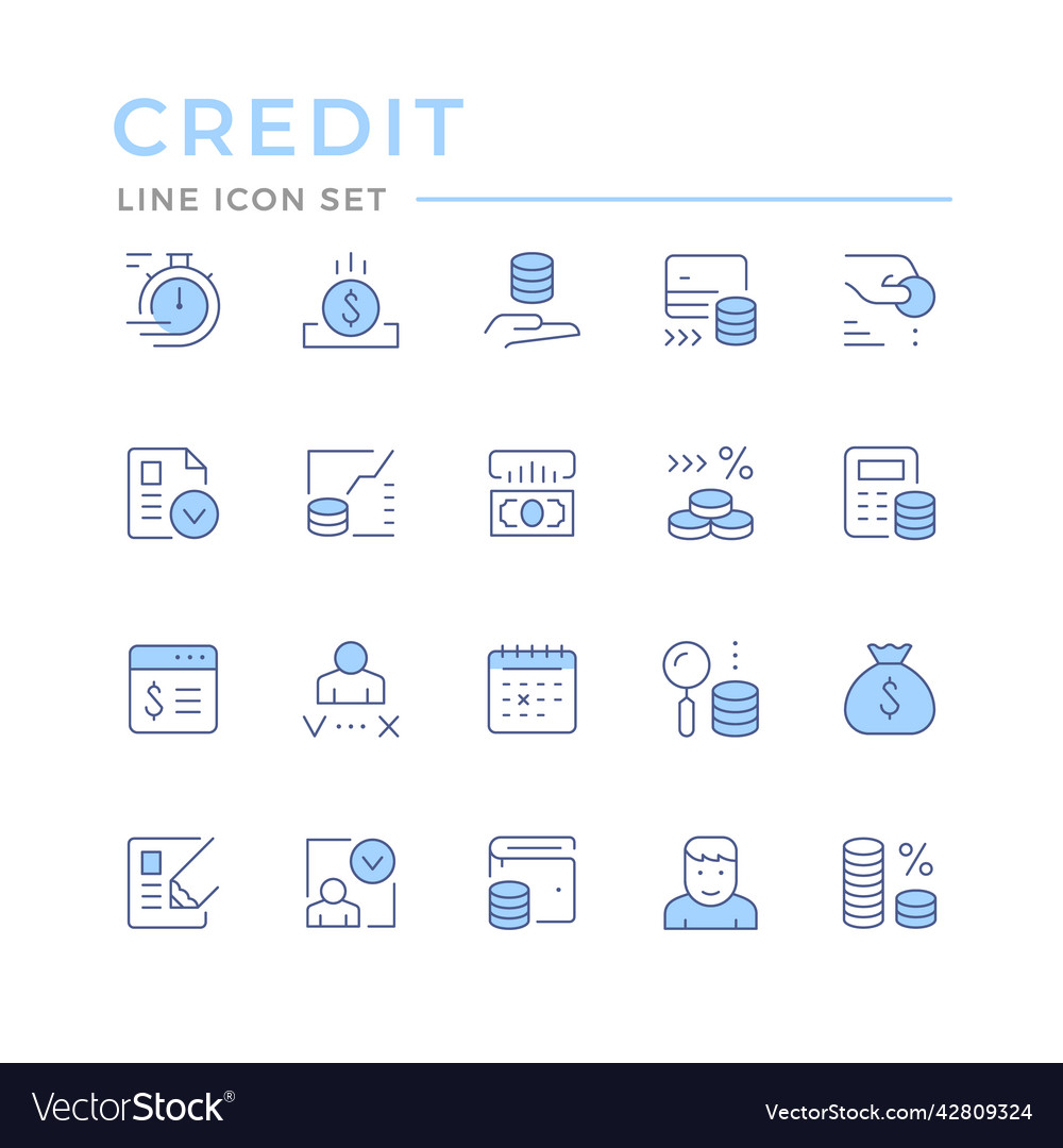 Set color line icons of credit Royalty Free Vector Image