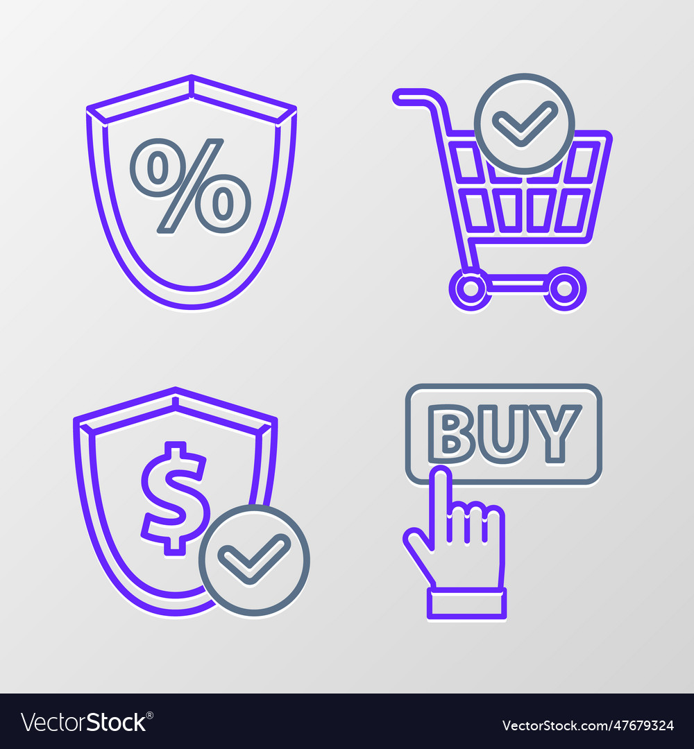 Set line buy button shield with dollar shopping vector image Set line buy button shield with dollar shopping