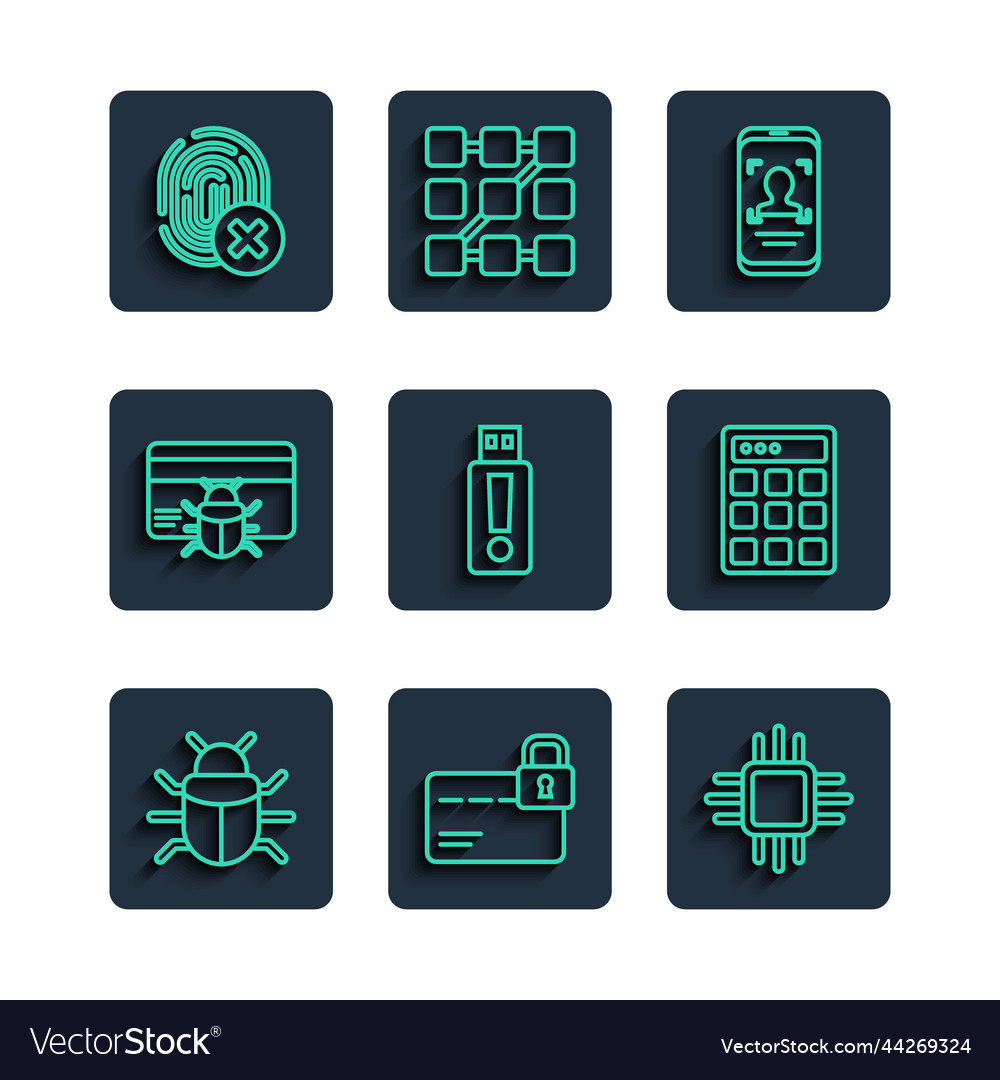 Set line system bug credit card with lock vector image Set line system bug credit card with lock