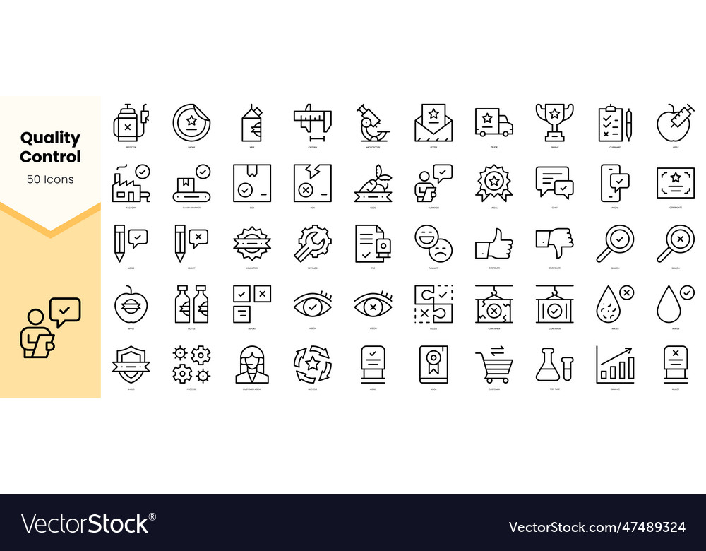 Set of quality control icons simple line art vector image Set of quality control icons simple line art