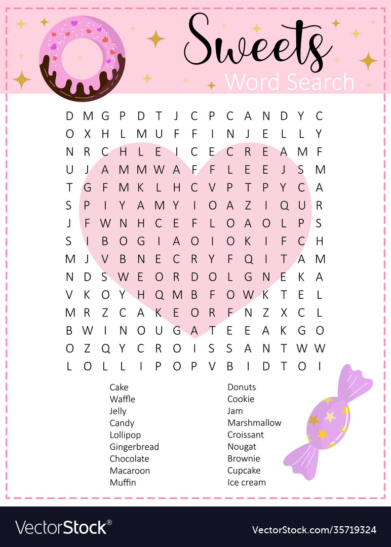 Sweets word search puzzle Royalty Free Vector Image