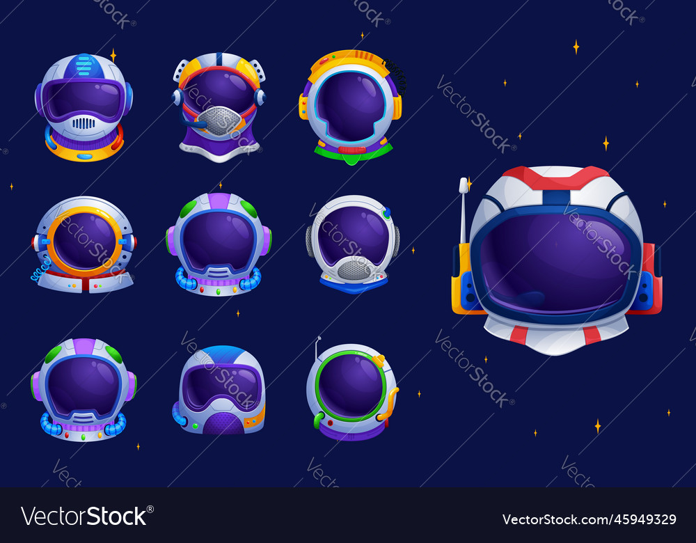 Astronaut space helmet isolated cartoon set Vector Image