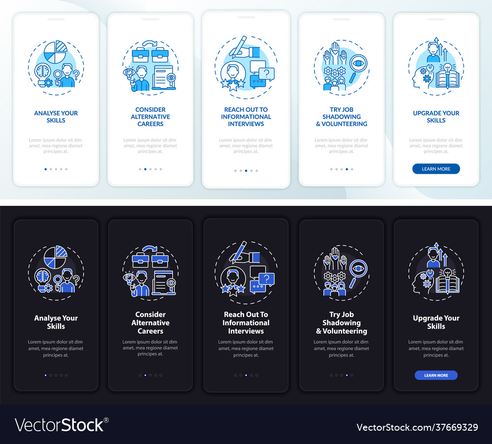 Career change steps onboarding mobile app page vector image Career change steps onboarding mobile app page