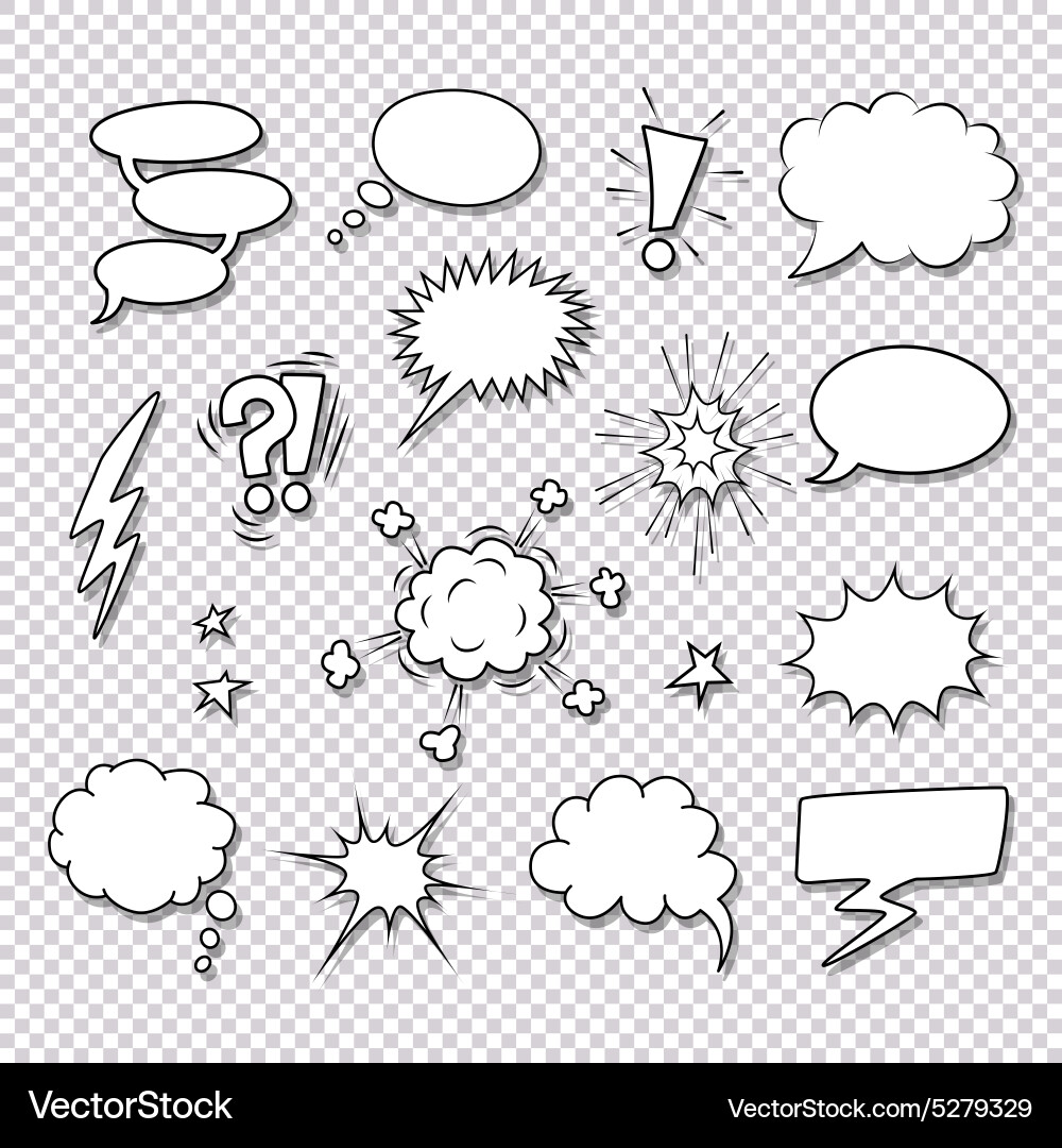 Comic speech bubbles and elements set Royalty Free Vector