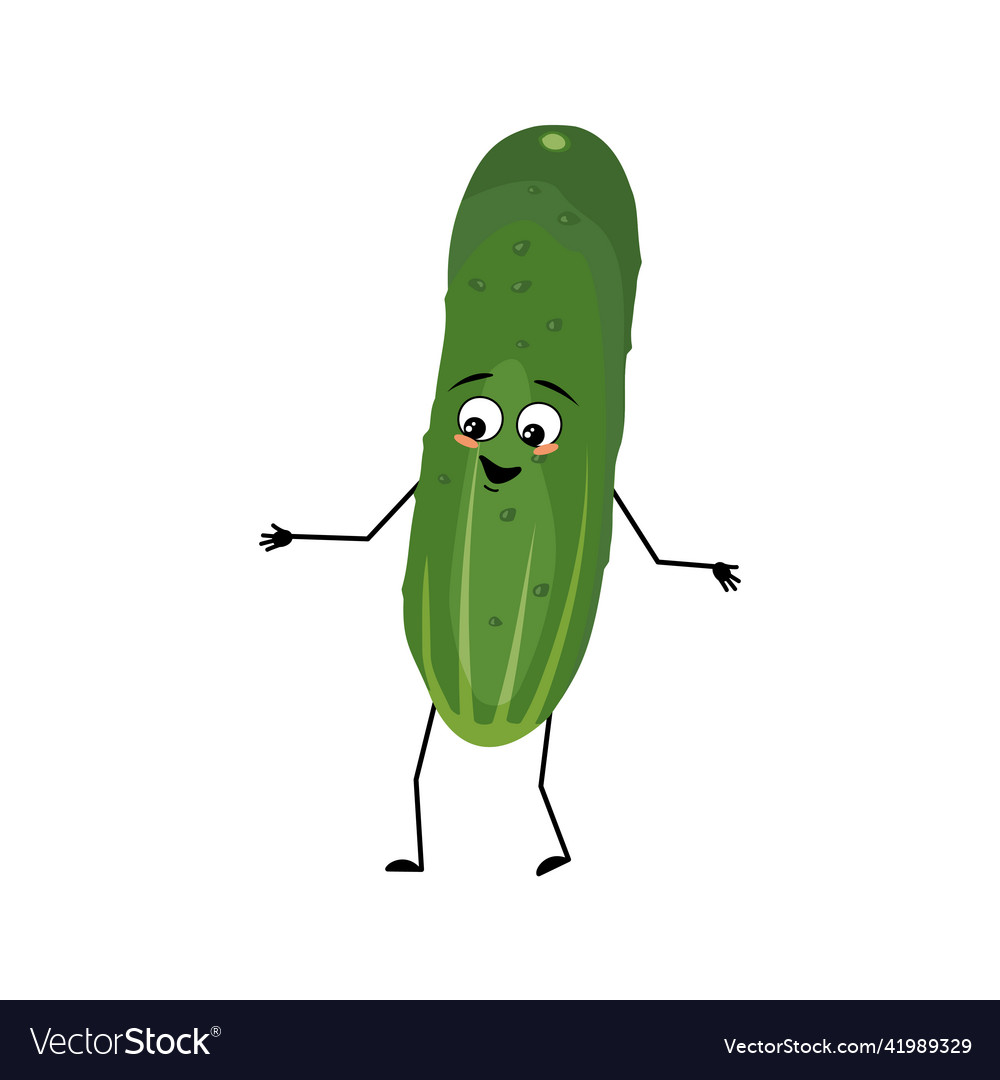 Cucumber character with happy emotion