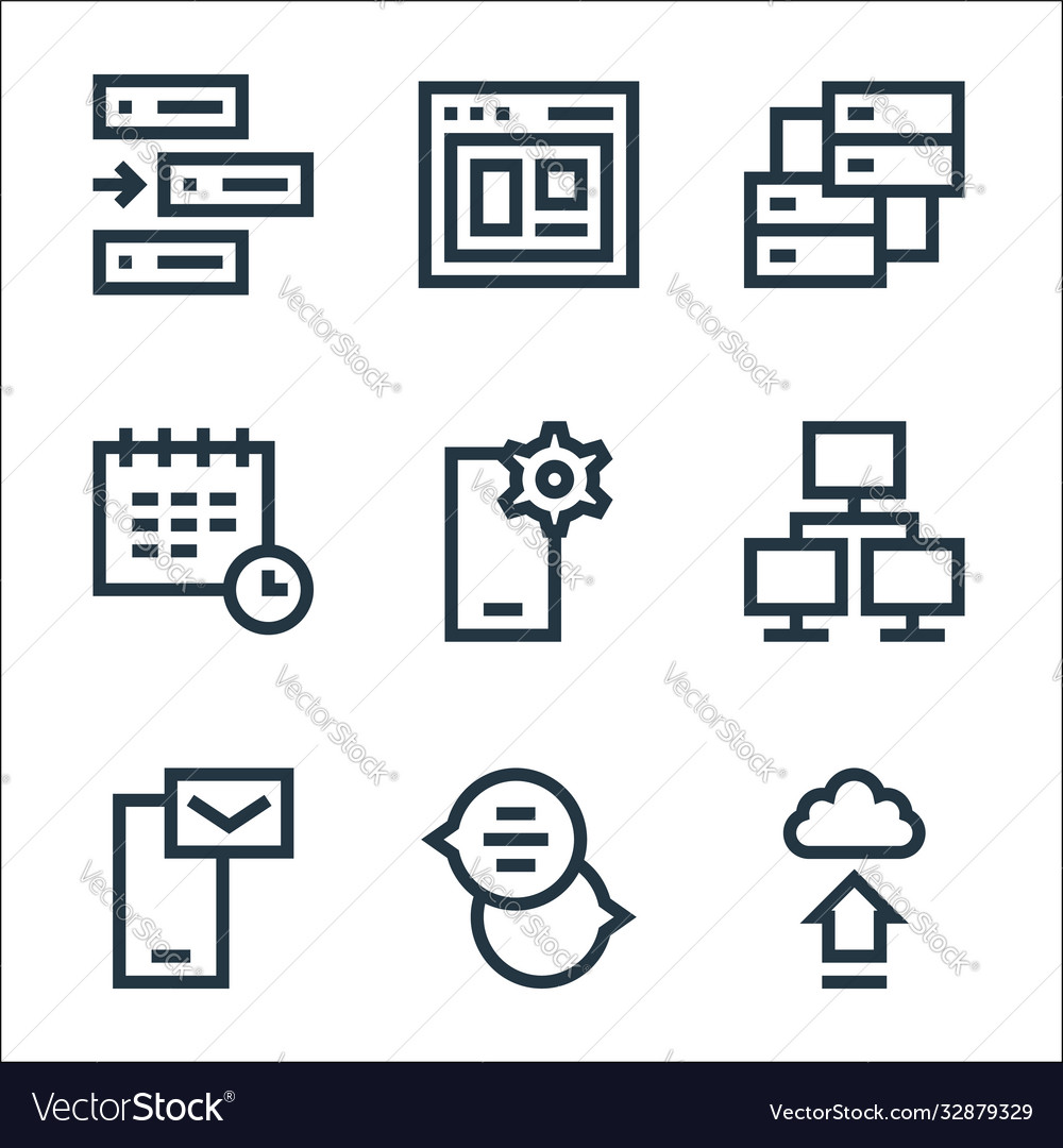 Development line icons linear set quality vector image Development line icons linear set quality