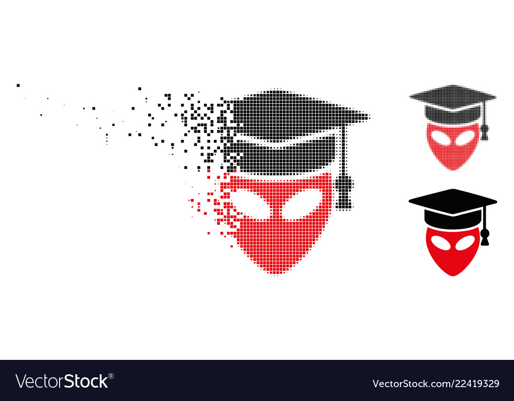 Dissolved pixelated halftone alien scientist icon Vector Image Dissolved pixelated halftone alien scientist icon