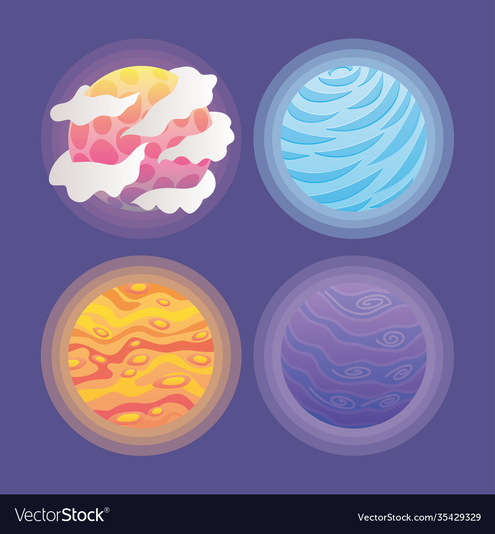 Group cute planets over a purple background Vector Image