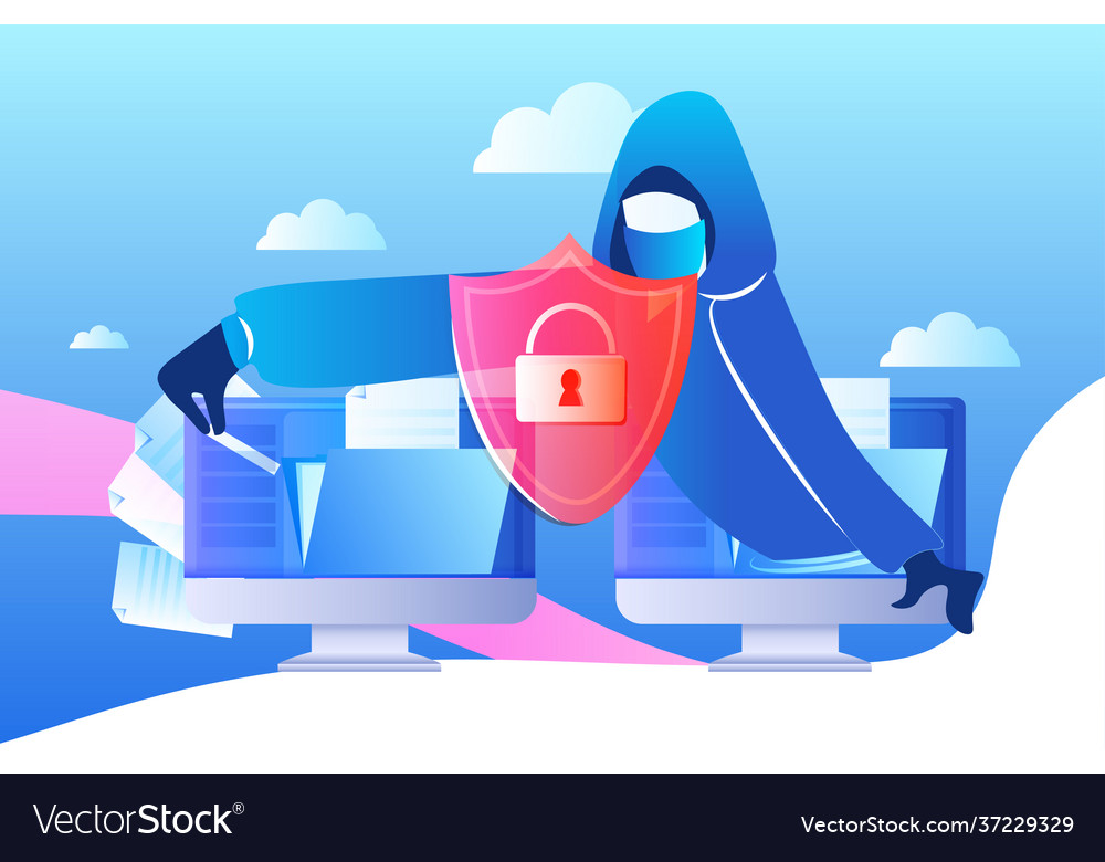 Hacker stealing personal confidential data vector image Hacker stealing personal confidential data