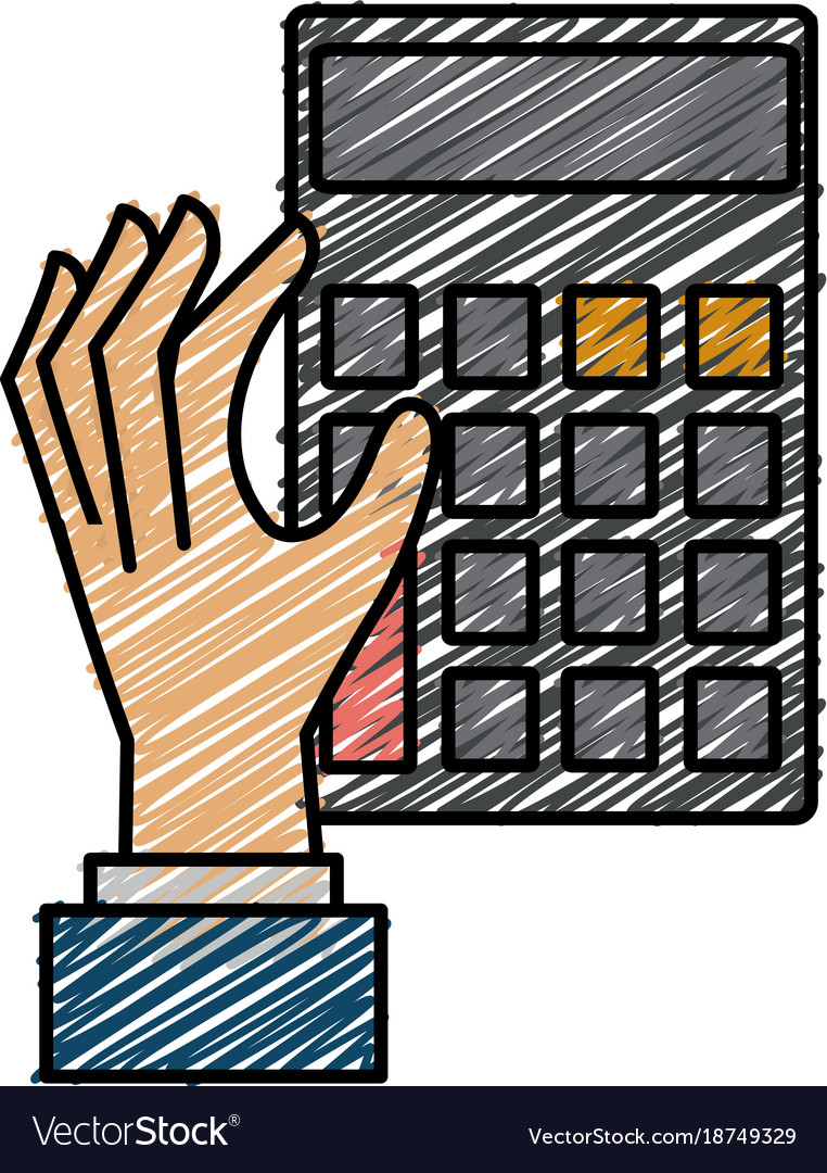 Hand with calculator device isolated icon