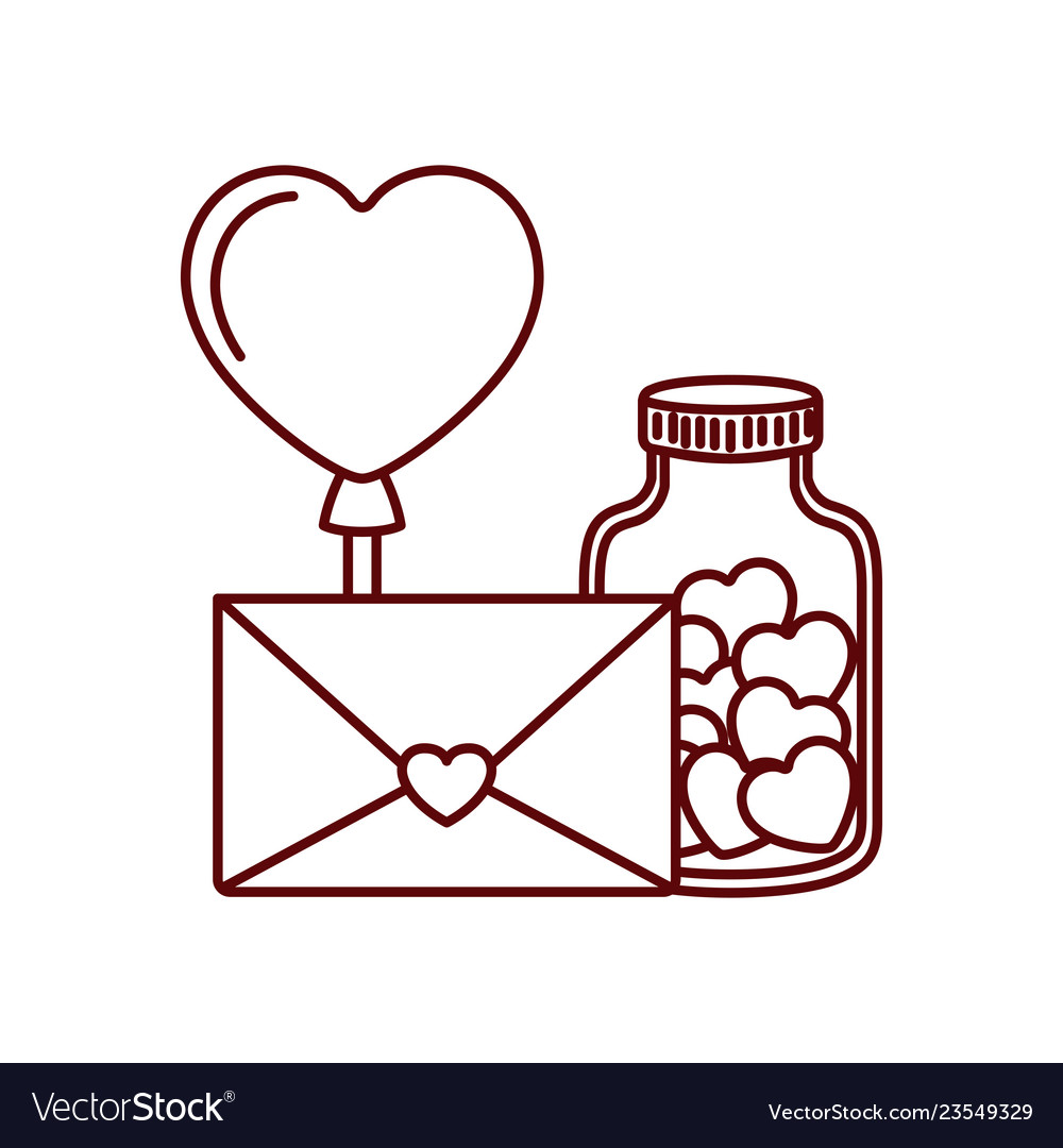 Jar with hearts balloons isolated icon