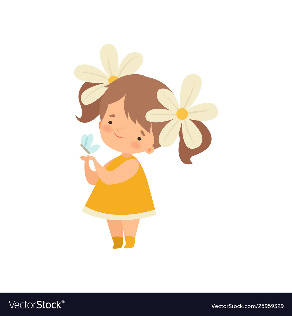 Lovely little girl with chamomile flowers in her Vector Image