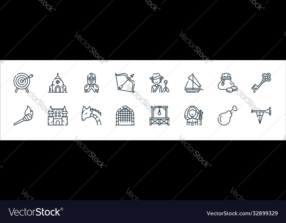 Medieval times line icons linear set quality vector image Medieval times line icons linear set quality