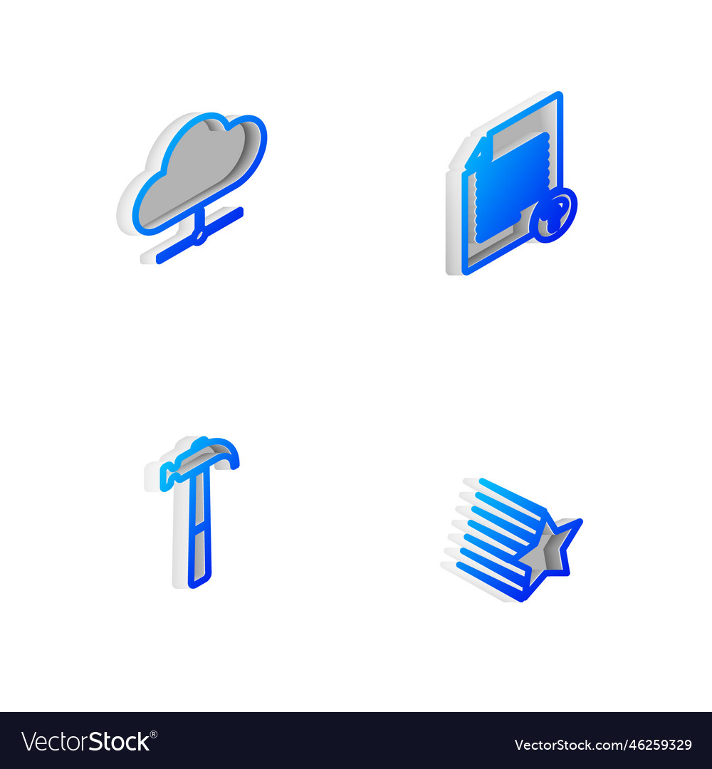 Set isometric line unknown document network cloud vector image Set isometric line unknown document network cloud