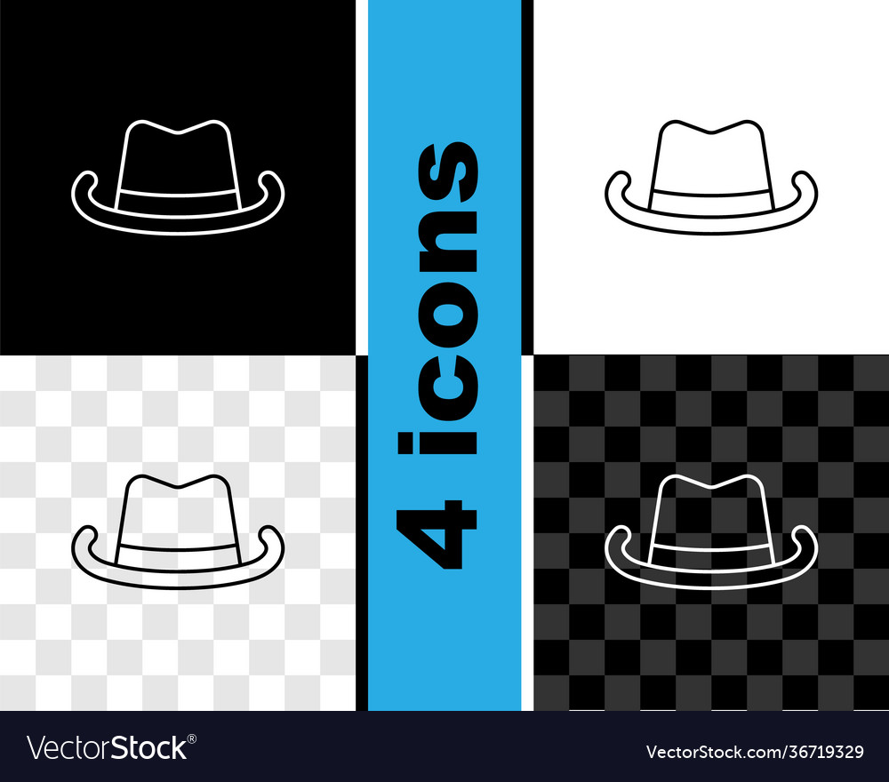 Set line western cowboy hat icon isolated on black