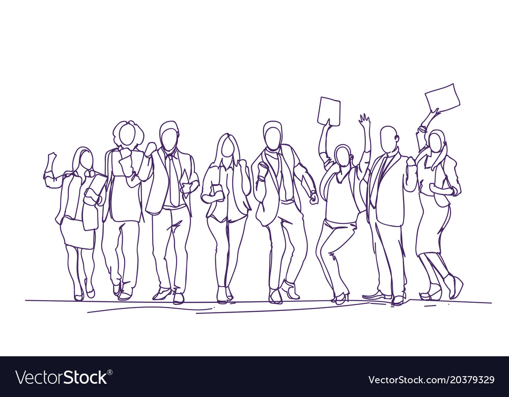 Sketch cheering businesspeople team over white Vector Image