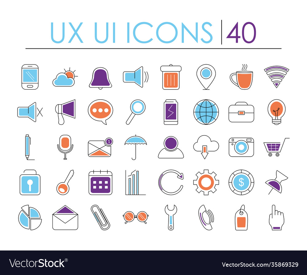 Ux ui icons half line color style vector image Ux ui icons half line color style