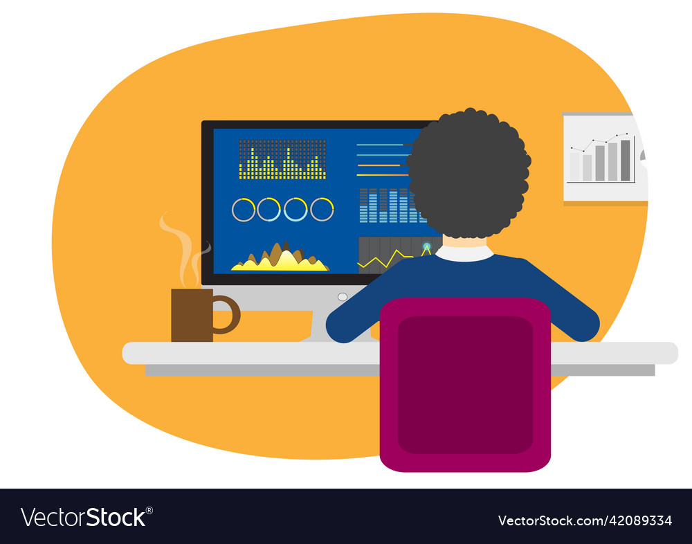A data analyst sits at work in front vector image A data analyst sits at work in front