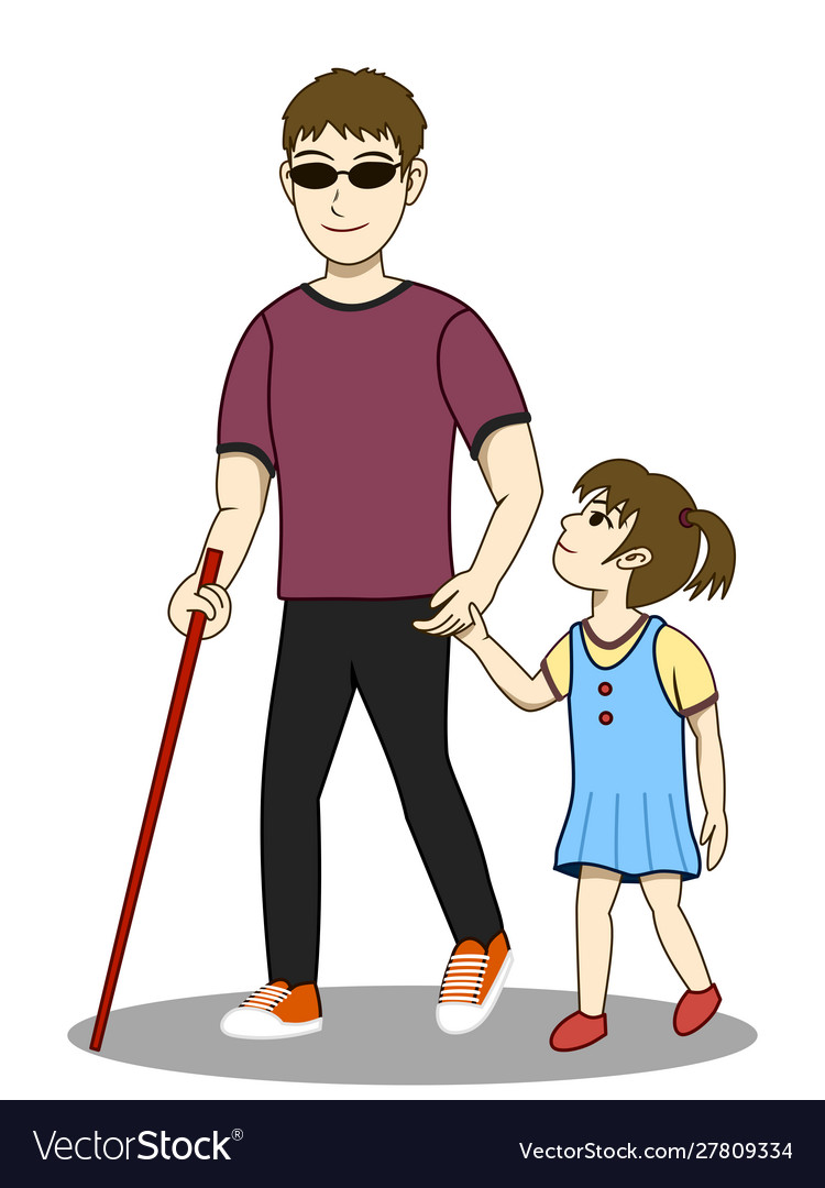 Blind and daughter walking Royalty Free Vector Image