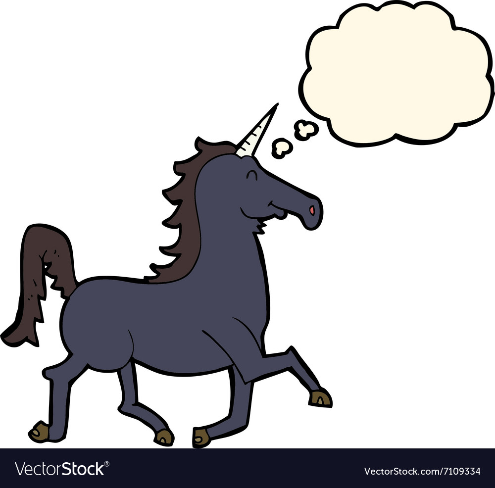 Cartoon unicorn with thought bubble