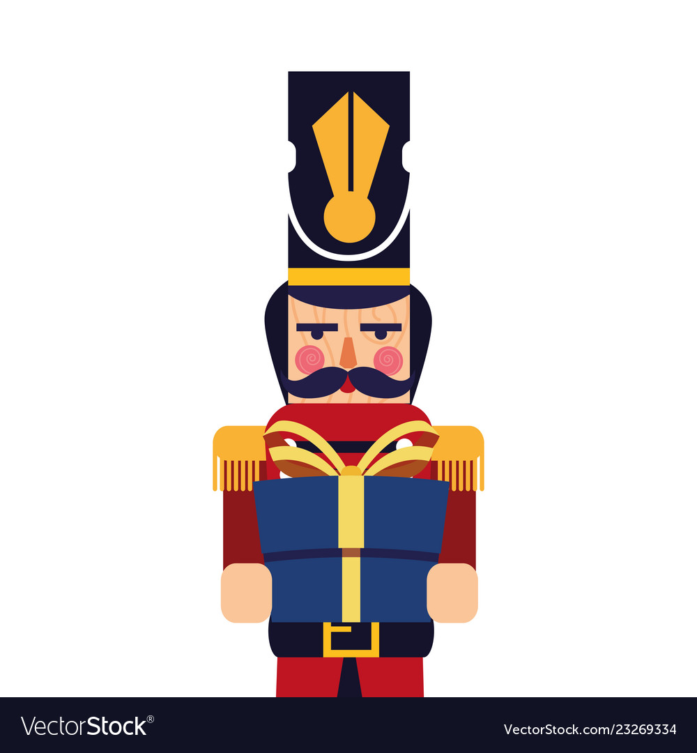 Christmas nutcracker holding gift box Royalty Free Vector