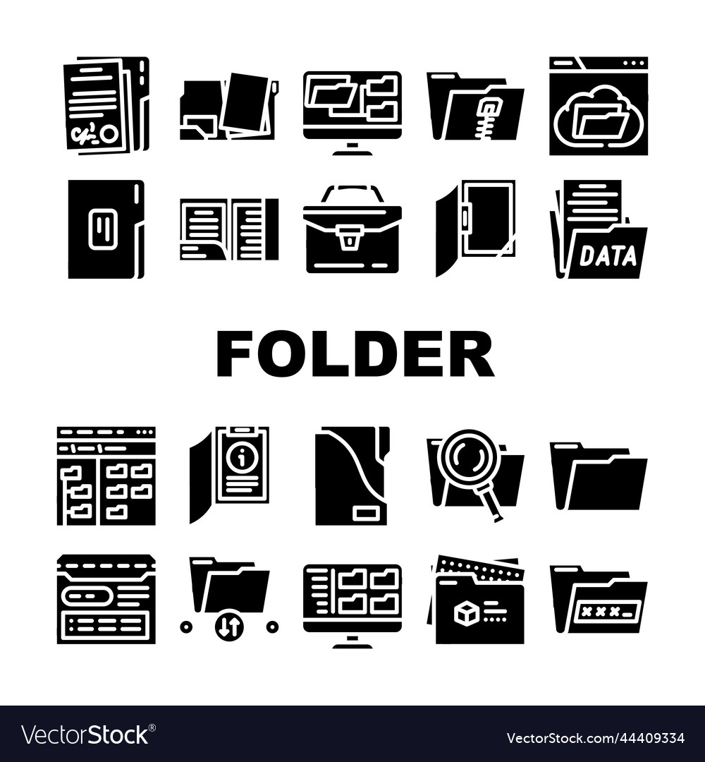Folder document business file icons set vector image Folder document business file icons set