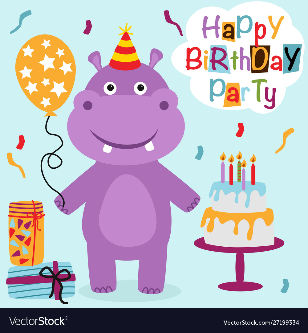 Happy birthday poster with hippopotamus