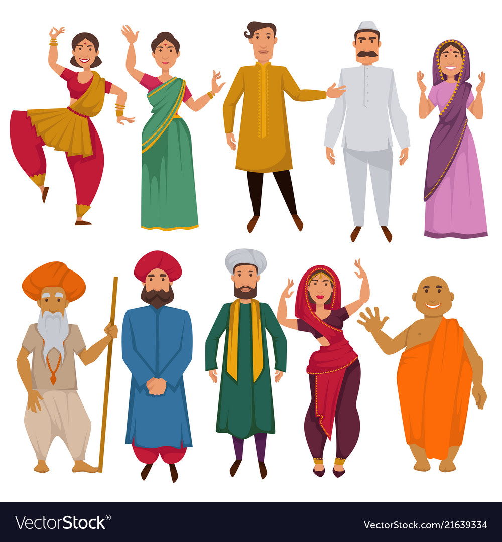 Indian People Traditional Clothes Cartoon Vector Image