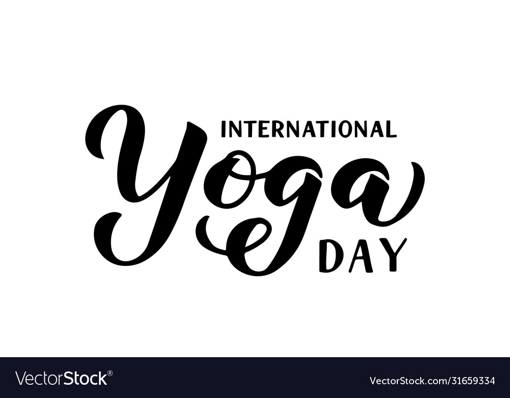 International yoga day calligraphy hand lettering Vector Image