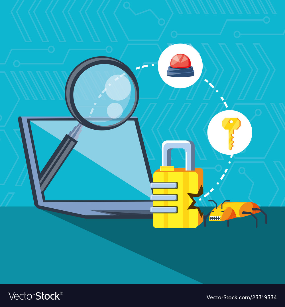 Laptop computer with icons cyber security