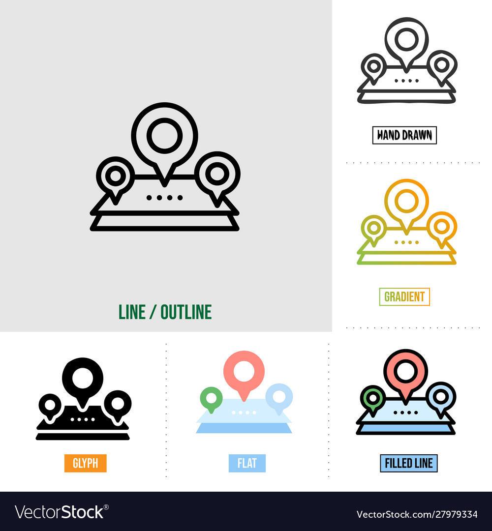 Location icon in six different styles based