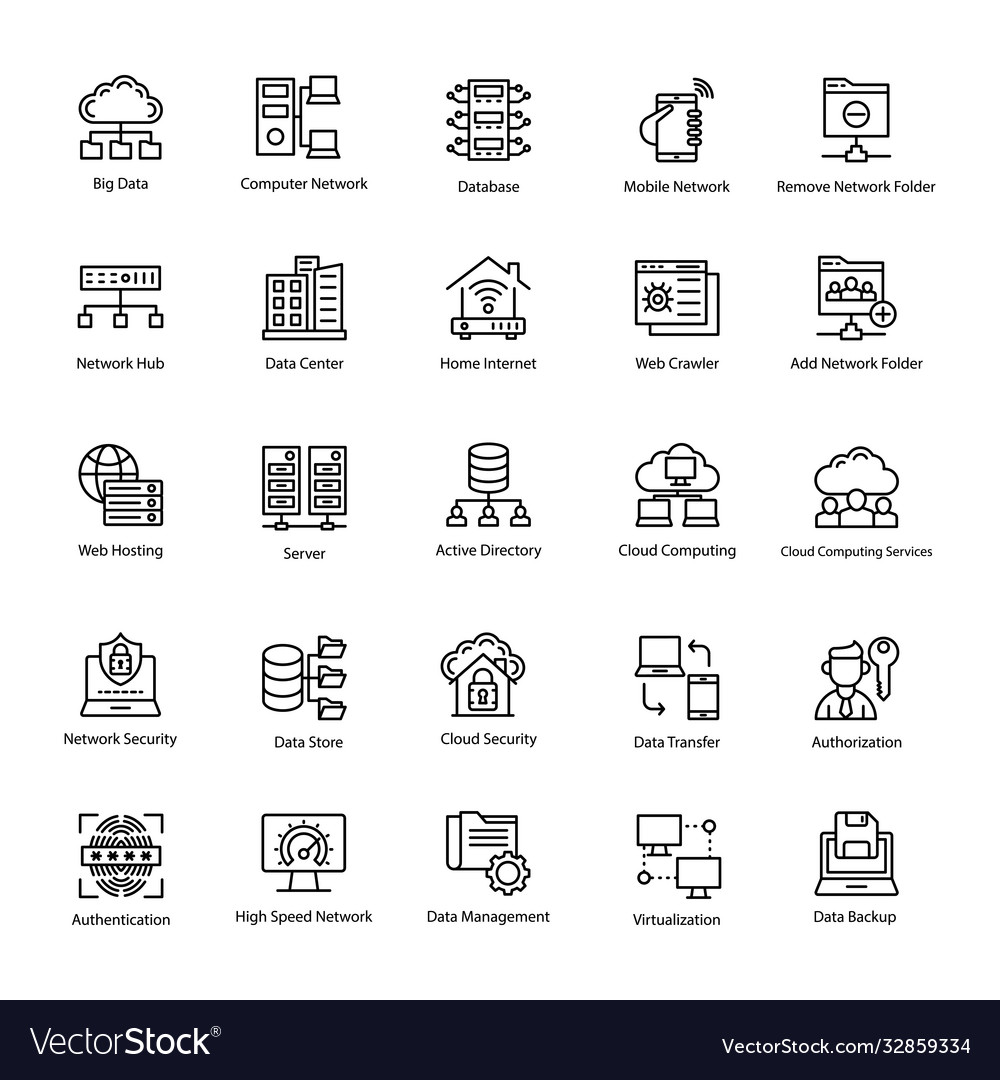 Set computer and networks line icons