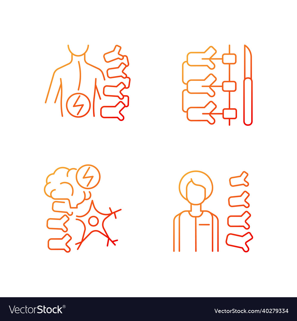 Spinal column disorders gradient linear icons set Vector Image Spinal column disorders gradient linear icons set