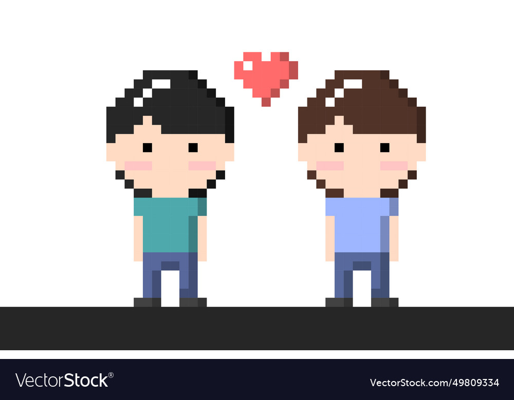 Two men lgbt couple icon pixel 8 bit style