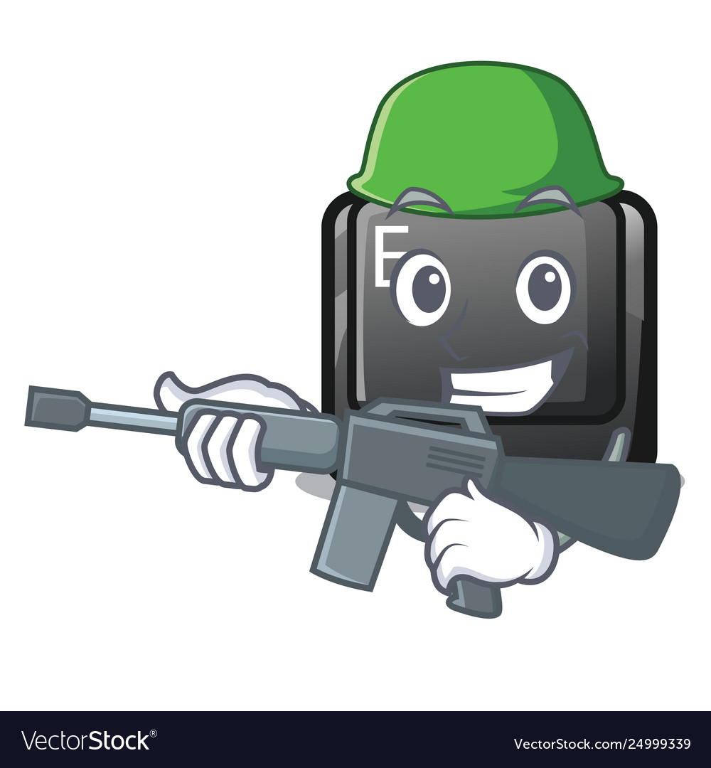 Army button e isolated with character