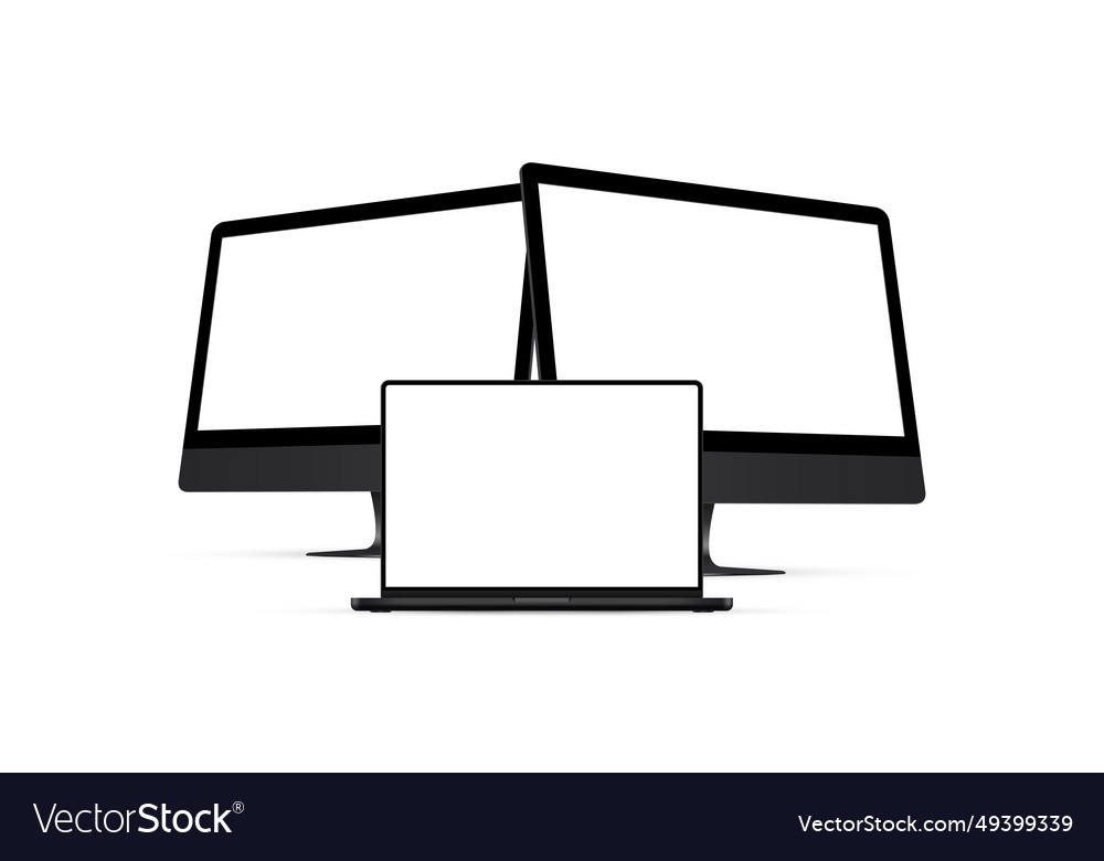 Black computer monitors and laptop