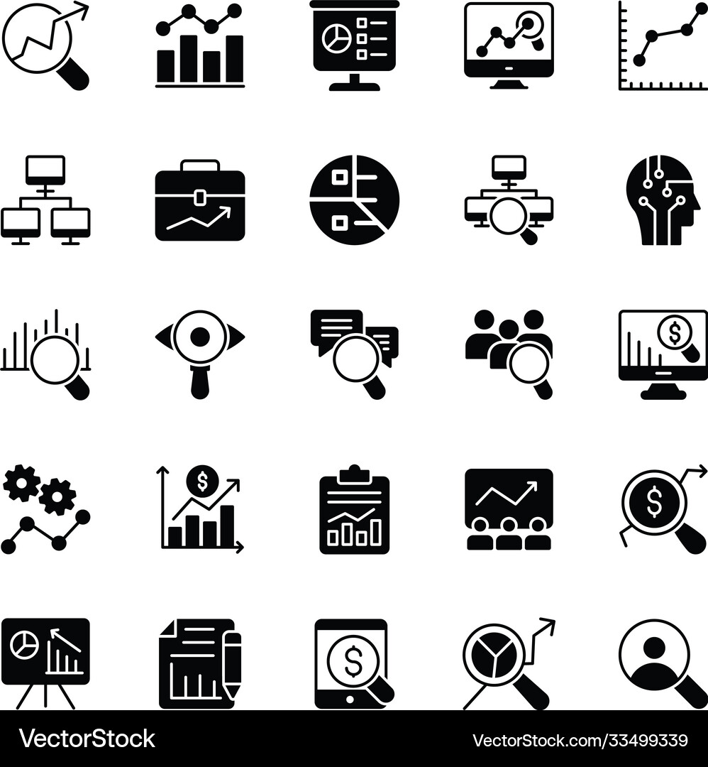 Data analysis glyph icons Royalty Free Vector Image