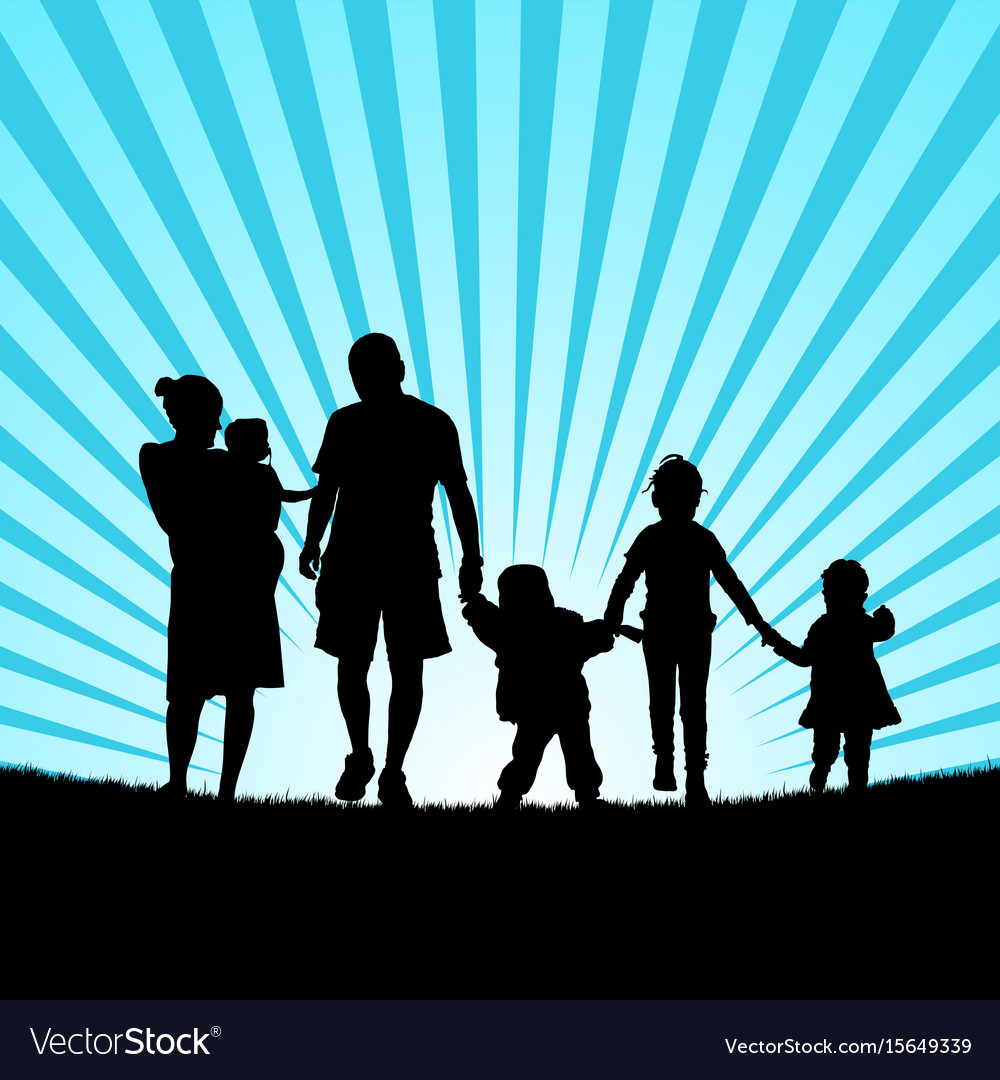 Family Silhouette Walking Outdoors