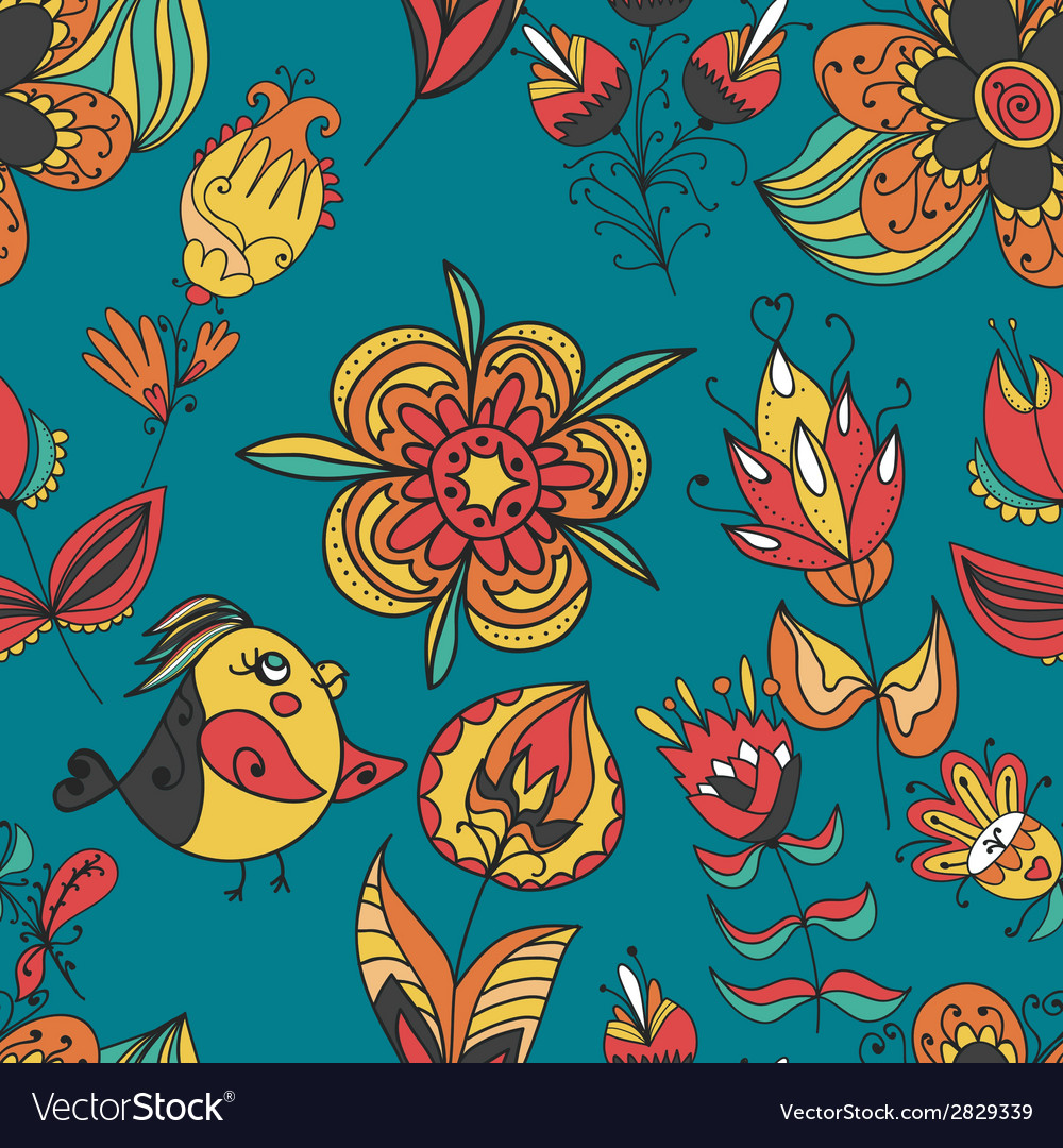 Flowers and birds seamless texture pattern