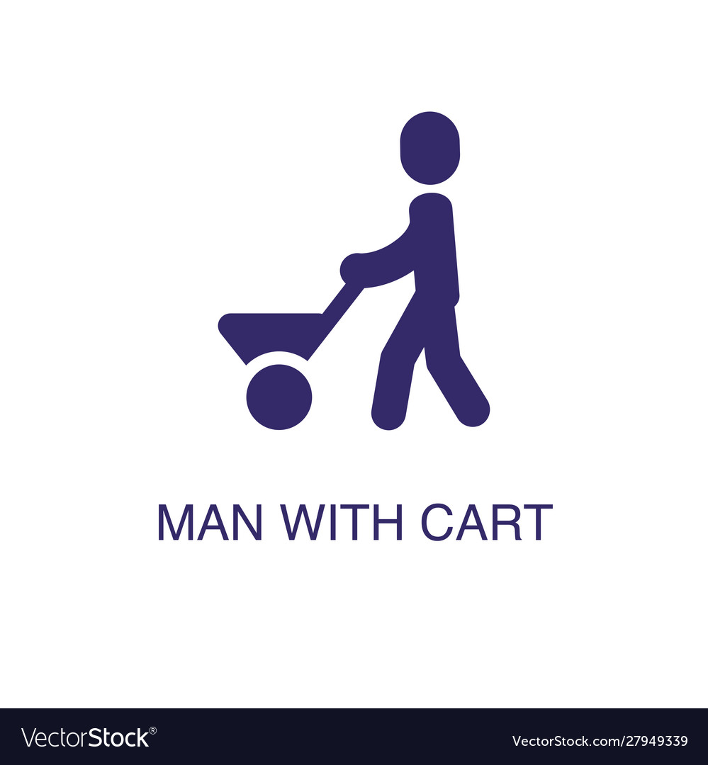 Man with cart element in flat simple style