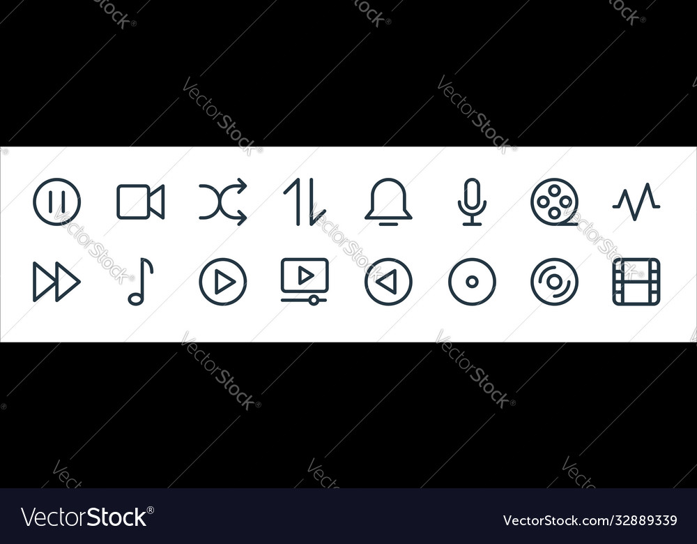 Multimedia line icons linear set quality vector image Multimedia line icons linear set quality