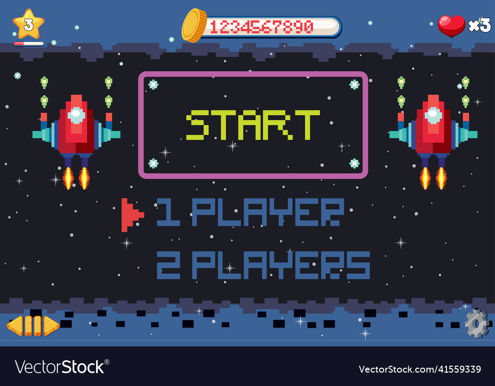 Pixel game interface with start button vector image Pixel game interface with start button