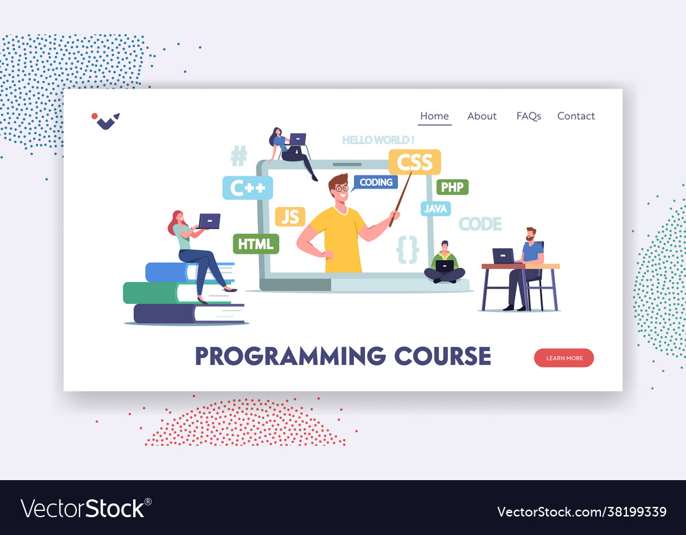Programming courses landing page template tiny vector image Programming courses landing page template tiny
