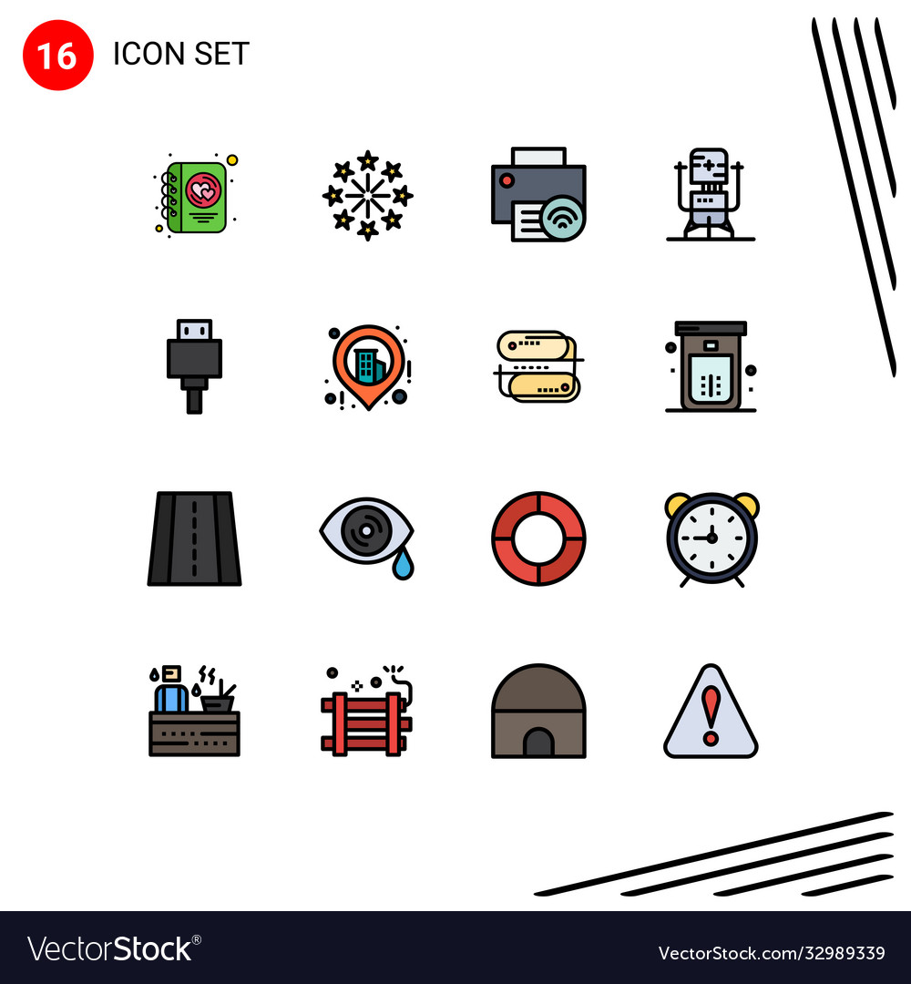 Set 16 flat color filled lines on grid
