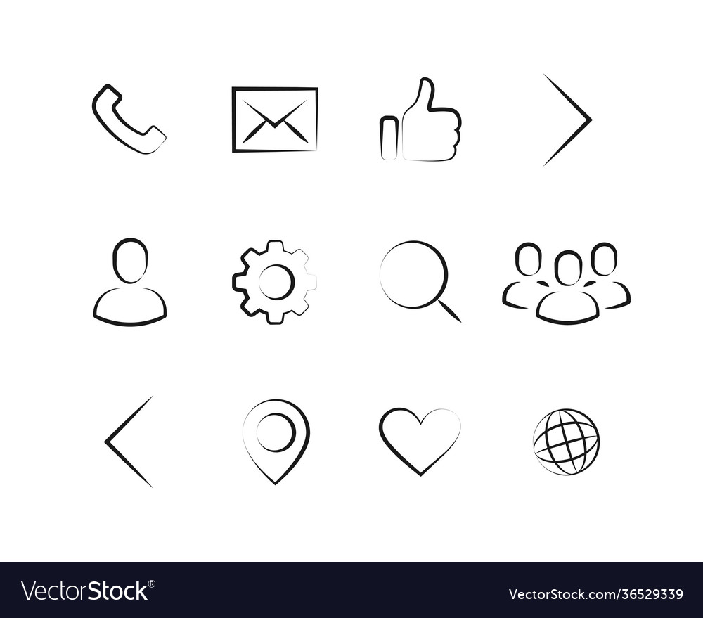 Set icons simple black line and white social