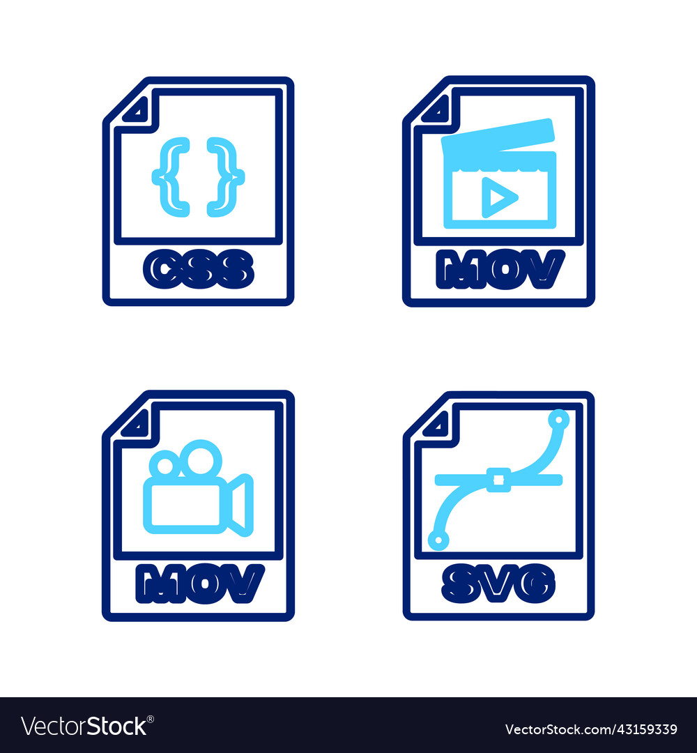 Set line svg file document mov and css icon vector image Set line svg file document mov and css icon