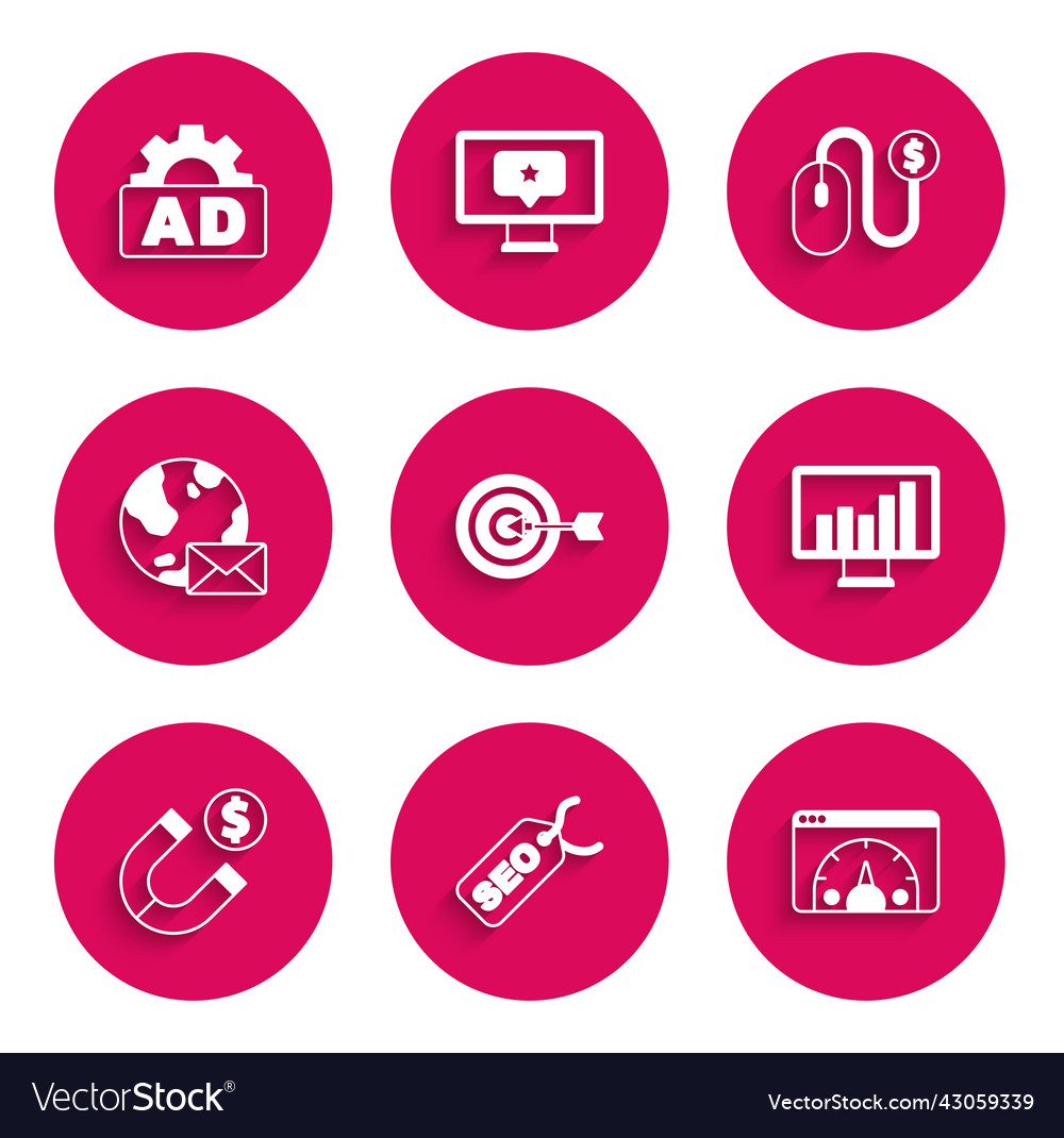 Set target seo optimization website statistic vector image Set target seo optimization website statistic